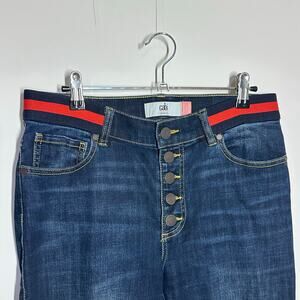 CAbi Women's Skinny Jeans - Dark Blue with Red Accent